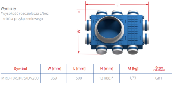 Modułowy rozdzielacz 9 lub 10-króćcowy, przyłącze DN 200 MRO-10xDN75/DN200